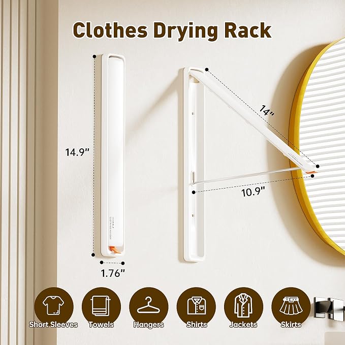 Clothes Drying Rack, Laundry Room Wall Mounted Retractable Clothes Hanger - Image 3