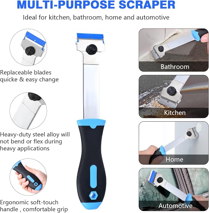 Razor Blade Scraper Tool with 10 Pcs Extra Replacement Metal and 10 Pcs Plastic - Image 3