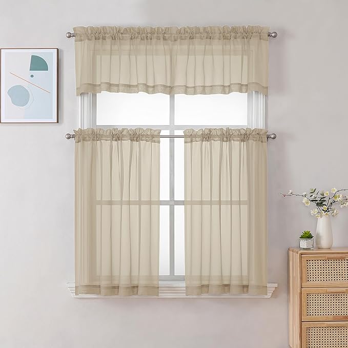 Chyhomenyc Taupe Sheer Curtains 24 Inch Length, Short Window Curtains - Image 2