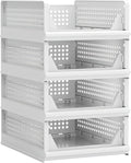 Proarea 4 Pack Stackable Plastic Storage Basket Closet Organizer Bin Foldable by Proarea