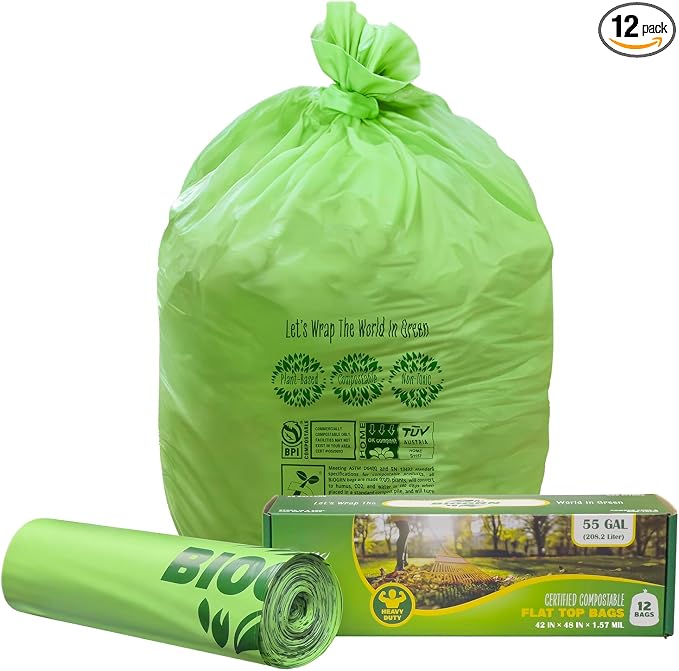 50-55 Gallon Compost Bags, Heavy Duty Compostable Trash Bags, 1.57 Mil Extra by SHERBECK