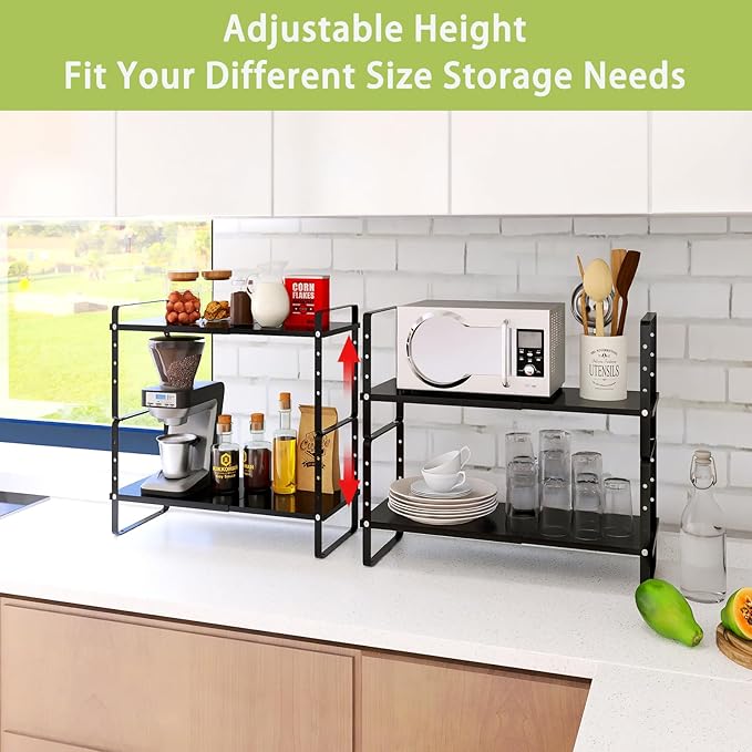 Expandable Cabinet Shelf Organizer Rack, Stackable Kitchen Counter Storage - Image 2