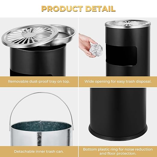 Trash Can Outdoor Waste Container Round Stainless Steel Trash Can - Image 4