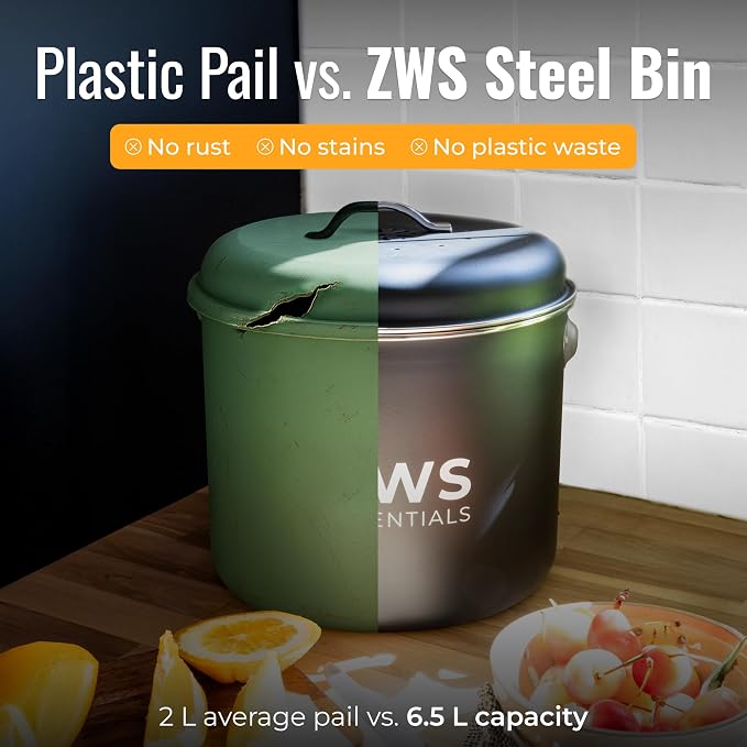 Black Stainless Steel Compost Bin | 6.5L Odor-Free Kitchen Countertop Food - Image 5