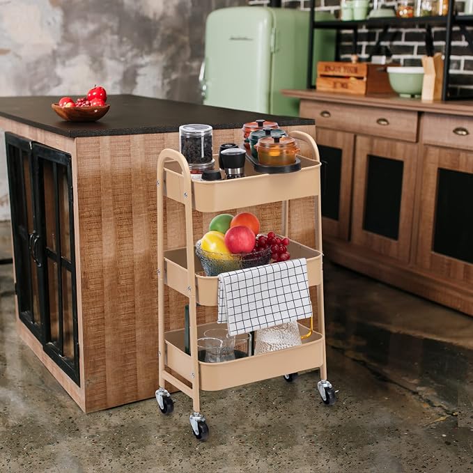 AGTEK Makeup Cart, Movable Rolling Organizer Cart, 3 Tier Metal Utility Cart - Image 3