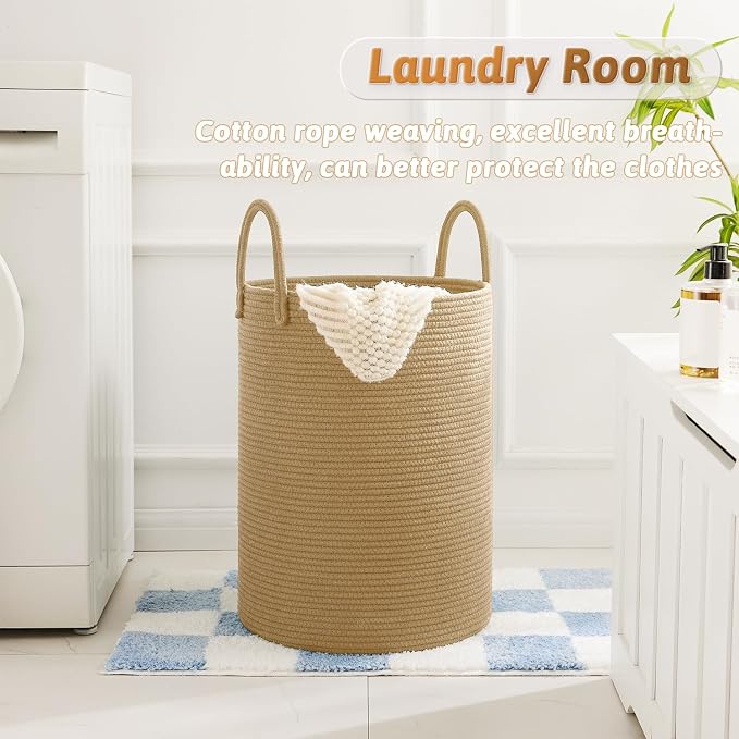Laundry Basket, Woven Cotton Rope Laundry Hamper, 40L - Image 5