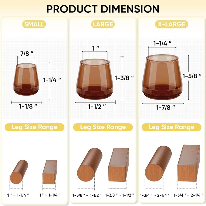 BALEINE 16 Pack Silicone Chair Leg Floor Protectors, Stool Leg Protectors Cap - Image 4