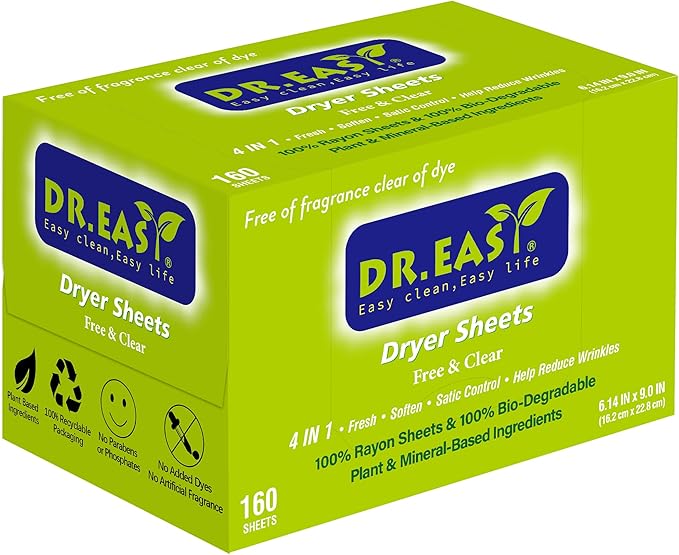 Dr.Easy Dryer Sheets Free & Clear Plant Based all ingredients by DREASY