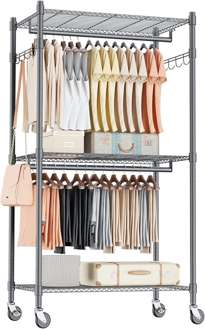 Homdox Garment Rack Heavy Duty, 3 Tier Rolling Clothing Racks by HOMDOX