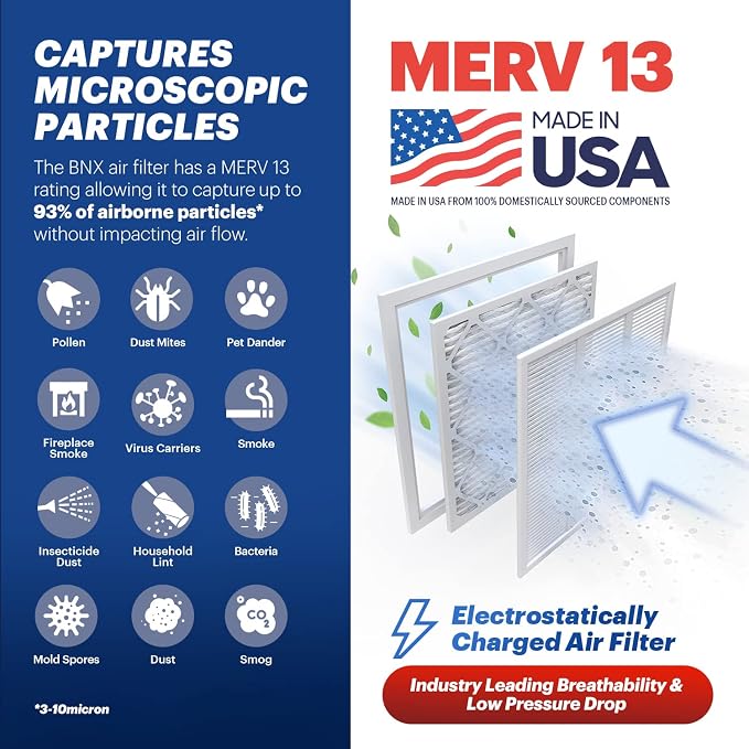 BNX TruFilter 14x20x1 MERV 13 AC Furnace Air Filter - Image 3