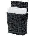Black Wicker Trash Can with Lid and Liner, Waterproof Narrow Waste Basket by WEAVECOMFORTINTOEVERYCORNER