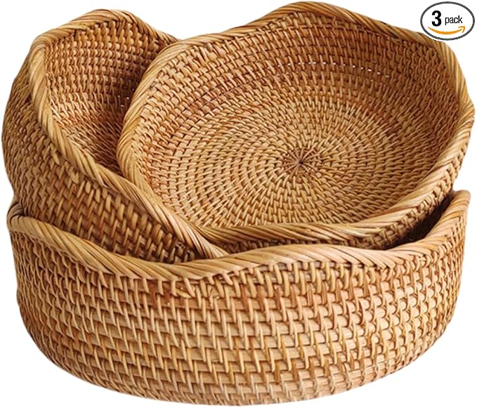 Rattan Bread Basket, Hand Woven Fruit Basket, Wicker Serving Basket Bowl by XIMISISE