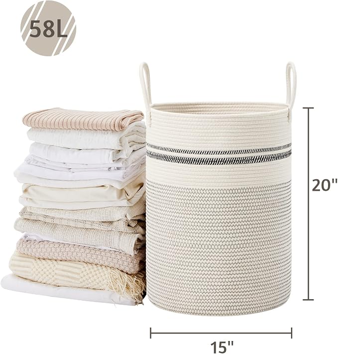 VIPOSCO Large Laundry Hamper, Tall Woven Rope Storage Basket - Image 5