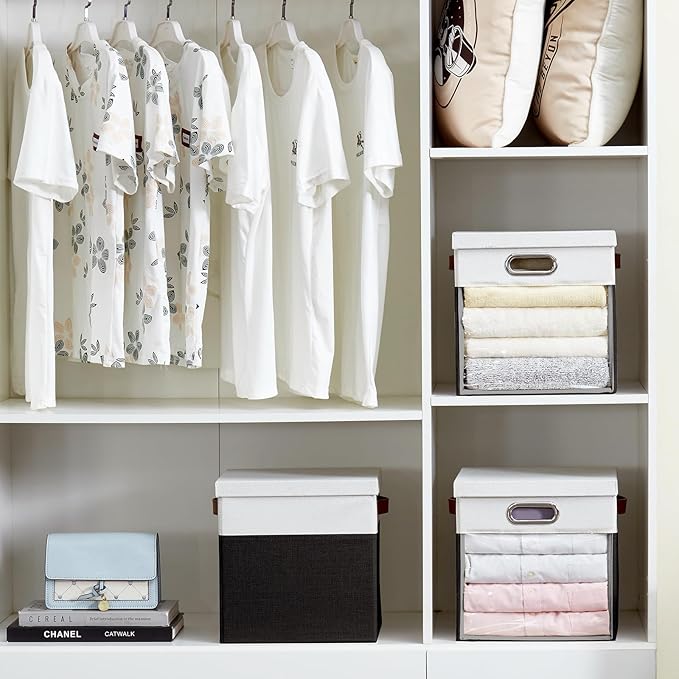 Fabric Storage Cubes with Clear Windows and Lids 11'' Foldable Storage Bins - Image 8