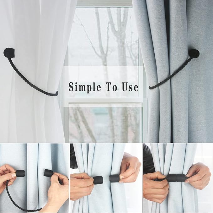 Magnetic Curtain Tiebacks 6 Pack Black Curtain Rope Tieback Curtain Holders - Image 3