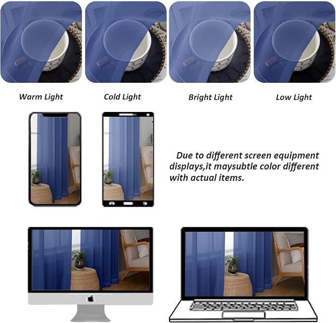 Chyhomenyc Royal Blue Sheer Curtains, 84 Inch Long 2 Panel Set, Rod Pocket - Image 4