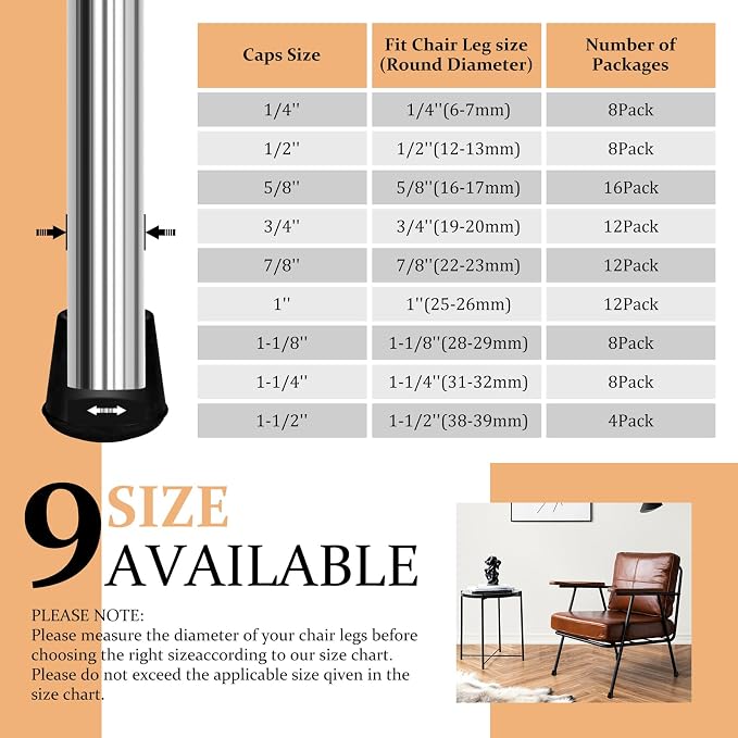 7/8" Round Rubber Chair Leg Tips Caps, Chair Leg Floor Protectors, Non-Slip - Image 6