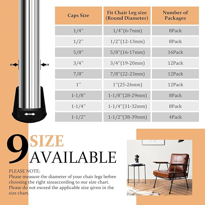 1-1/2” Round Rubber Chair Leg Tips Caps, Chair Leg Floor Protectors Furniture - Image 6
