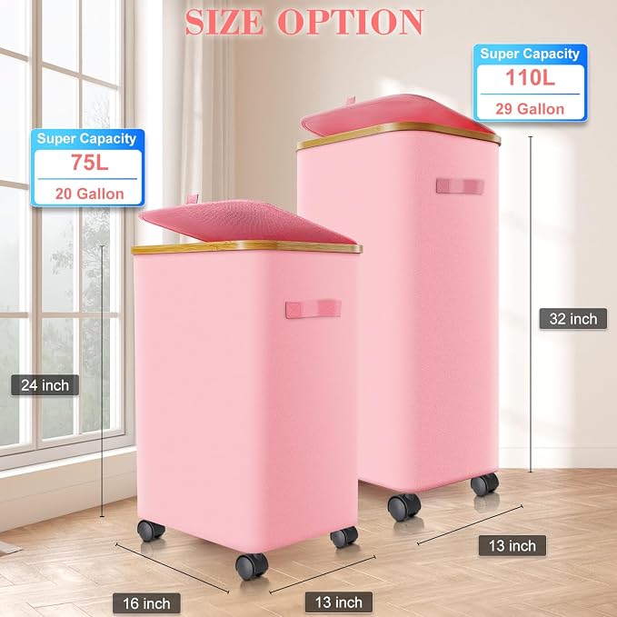 Laundry Hamper with Wheels, 20 Gal Laundry Basket with lid Rolling Clothes - Image 4