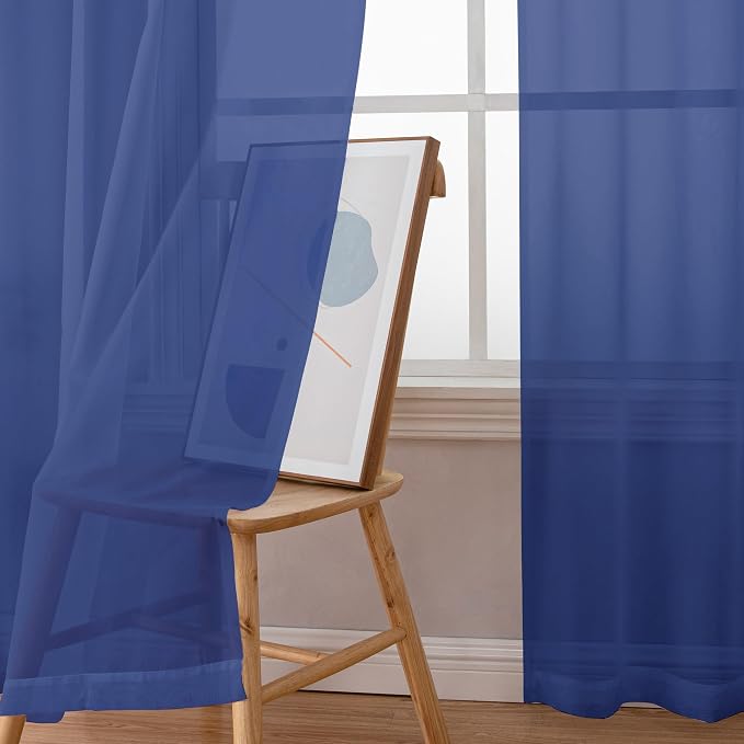 Chyhomenyc Sheer Royal Blue Curtains 90 inches Long 2 Panels, Light Filtering - Image 5