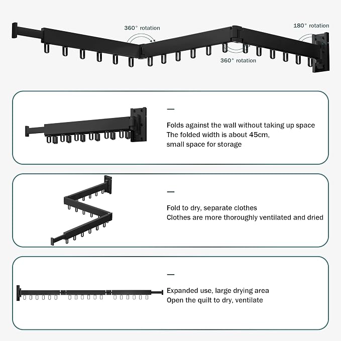 Clothes Drying Rack, Laundry Drying Rack, Clothes Rack Wall Mount, Wall Mounted - Image 4
