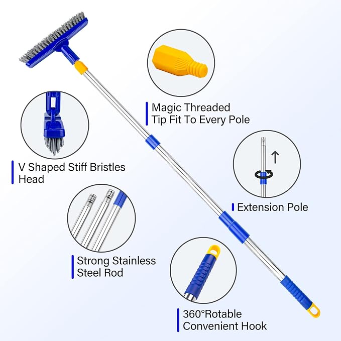 ITTAR Grout Brush with Long Adjustable Handle, Swivel Scrub Brush, V-Shape - Image 4