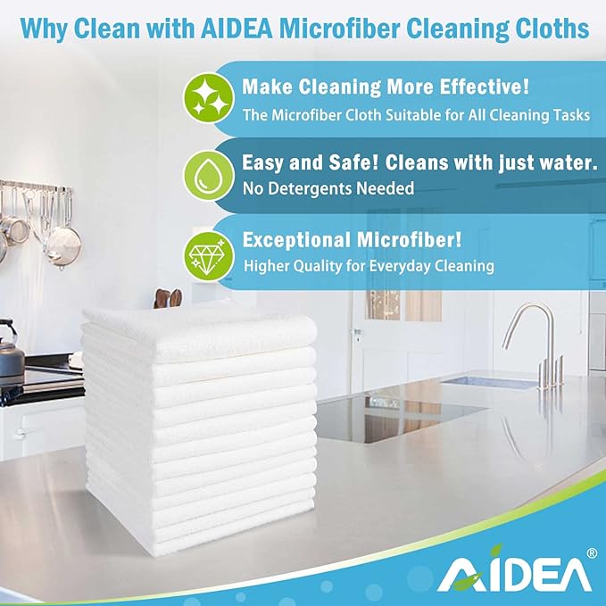 AIDEA Microfiber Cleaning Cloth 12PK, Dish Cloths White, Strong Water Absorption - Image 2