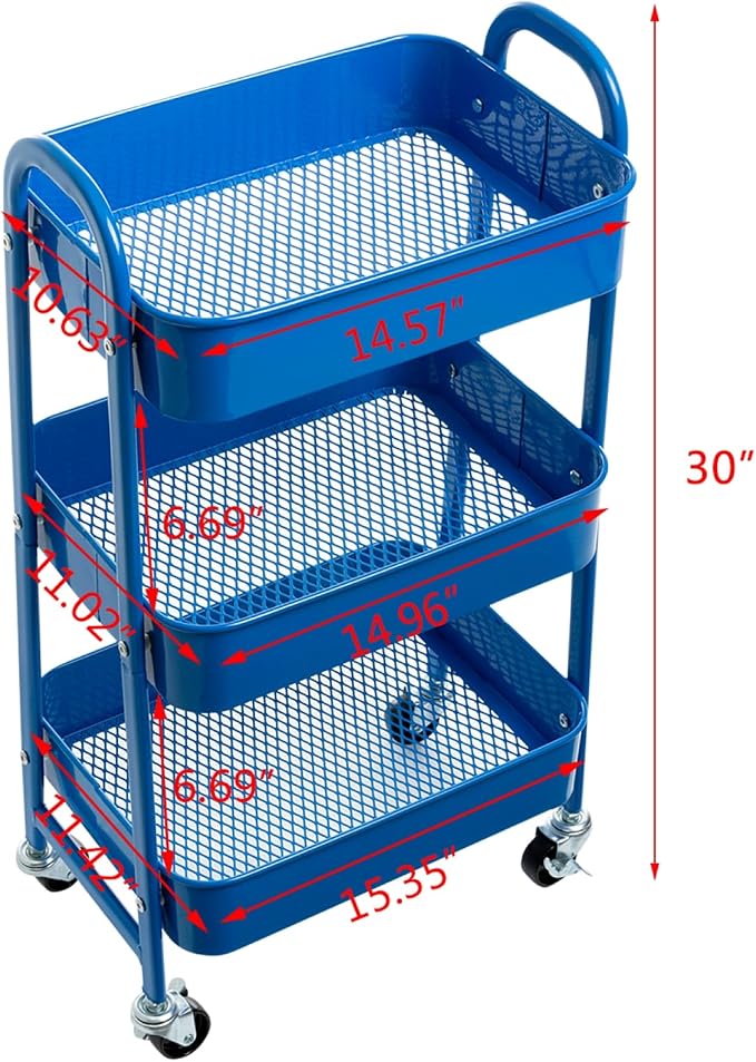 AGTEK Makeup Cart, Movable Rolling Organizer Cart, 3 Tier Metal Utility Cart - Image 7
