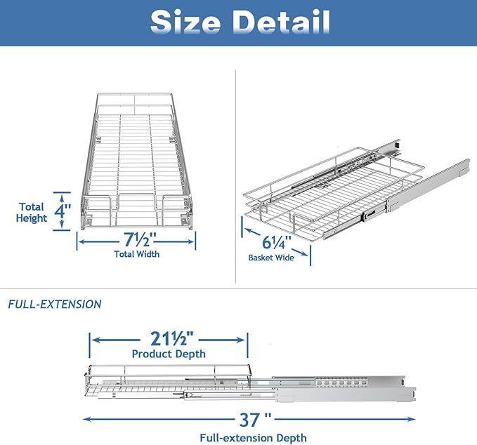 Pull Out Cabinet Organizer 7½" W x 21½" D, Heavy Duty Cabinet Pull Out Shelves - Image 3