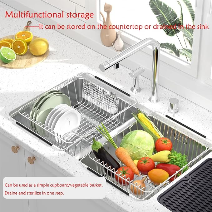 Stainless Steel Dish Drying Rack, Expandable Fruit & Vegetable Drain Rack over - Image 8
