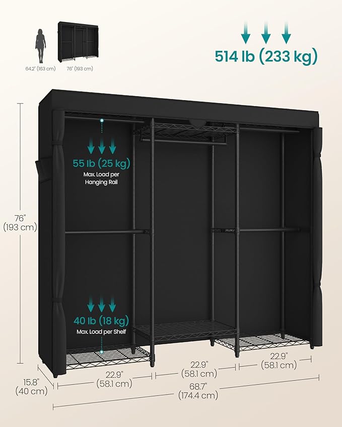 SONGMICS Heavy-Duty Clothes Rack, Garment Rack, Portable Closet, 68.7-Inch Wide - Image 6