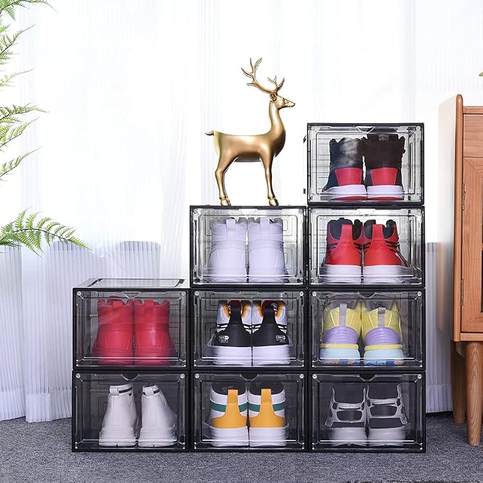 8 Pack Shoe Boxes Clear Plastic Stackable, Drop Front Shoe Storage Organizer - Image 5