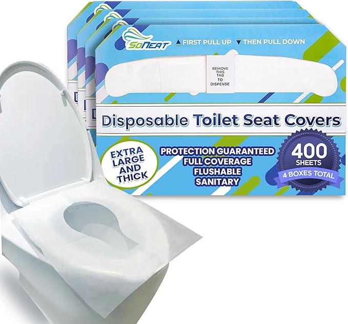 Disposable Toilet Seat Covers XL Half Fold Flushable – 400 Sheets by SoNeat