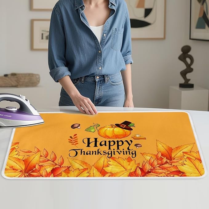 Yellow Ironing Mat Pumpkin Ironing Board Pad Heat Resistant, Quilting & Travel - Image 4