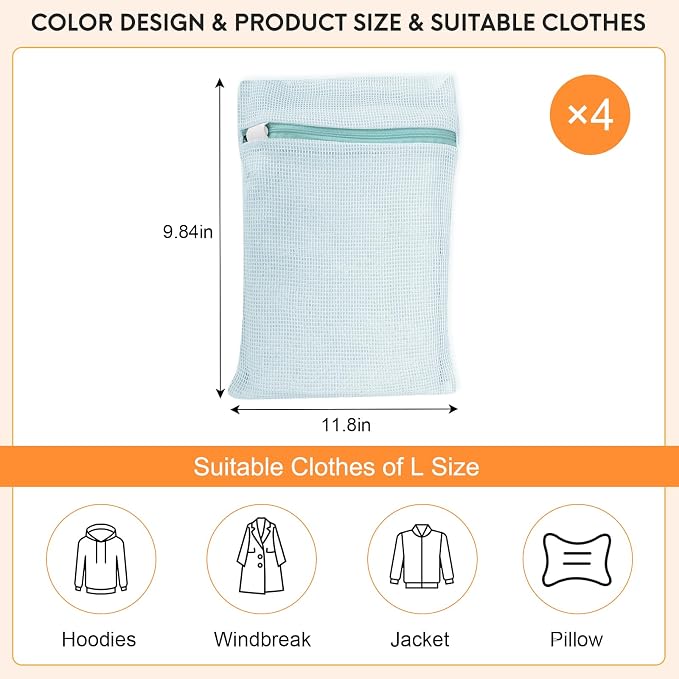 4 Piece Blue Small, Durable Organic Cotton Mesh Laundry Bag - Image 4