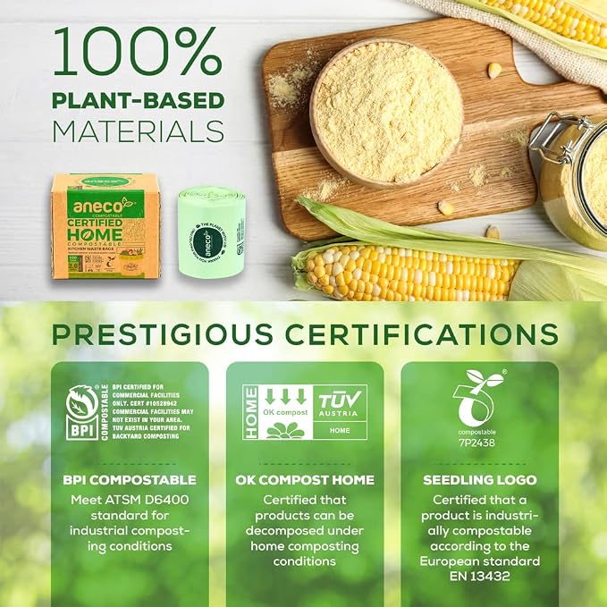 ANECO 100% Compostable Waste Bags 2.6 Gallon Extra Strong Kitchen Small Compost - Image 5