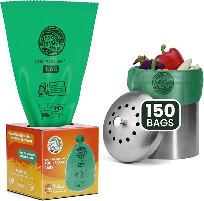 RAYTID 150 Counts 1.6 Gallon Compost bin kitchen Bags, Fit 4.5, 8 Liters by RAYTID