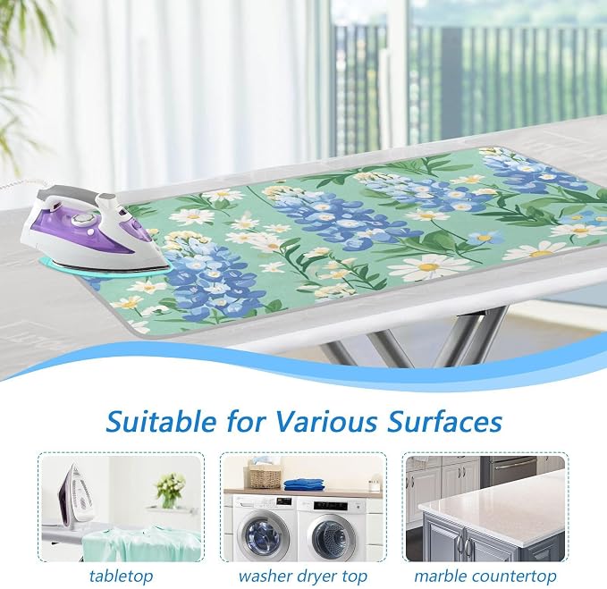 Mint Green Bluebonnet and Daisies Ironing Mat - Image 5