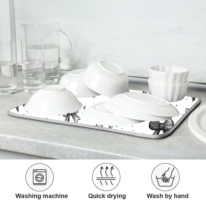 Black White Bowknot Dish Drying Mat - Image 7