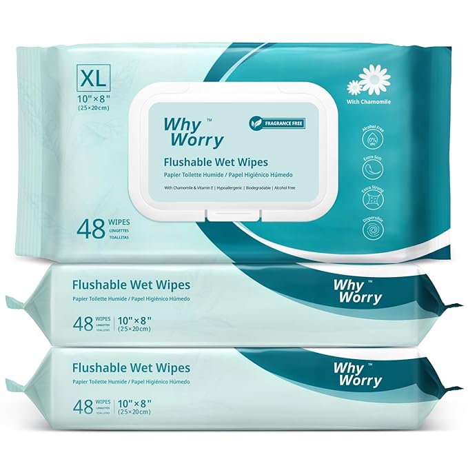 WhyWorry Flushable Wipes for Adults, Extra Large 8"x10" Butt Wipes for Toilet & by WHYWORRY