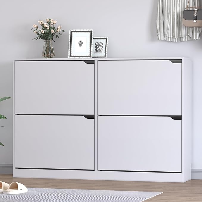 Shoe Cabinet with 4 Flip Drawers, Narrow Hidden Shoe Storage Cabinet, Slim - Image 3