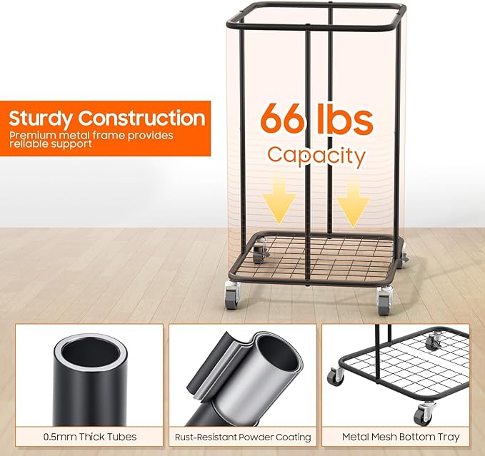 150L Laundry Hamper with Wheels, Rolling Laundry Basket with Metal Frame and - Image 5