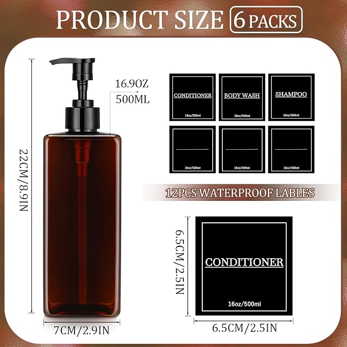 Tanlade 6 Pcs Shampoo and Conditioner Dispenser Bottles 16oz Modern Shower Soap - Image 2