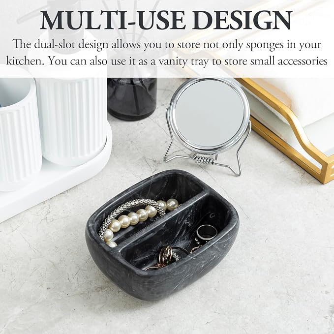 MyGift Modern Black Resin Double Sponge Holder - Image 6