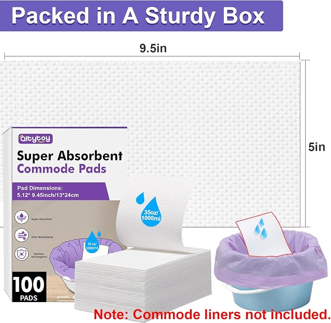 100 Commode Absorbent Pads for Bedside Commode Liners, Disposable Commode - Image 7