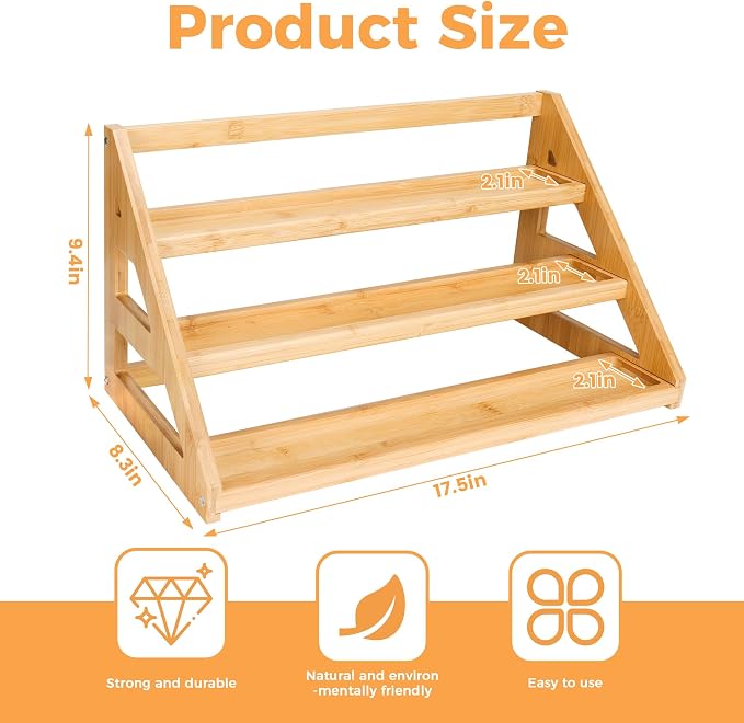 Bamboo Tiered Spice Rack, for Countertop Spice Organizer for Pantry Spice Shelf - Image 4