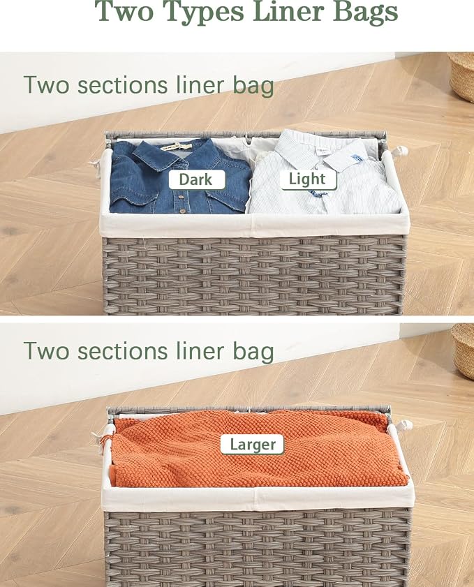 Storage Basket with Lid Rattan Storage Basket with 2 Separate Lid, 27.8 Gallon - Image 5