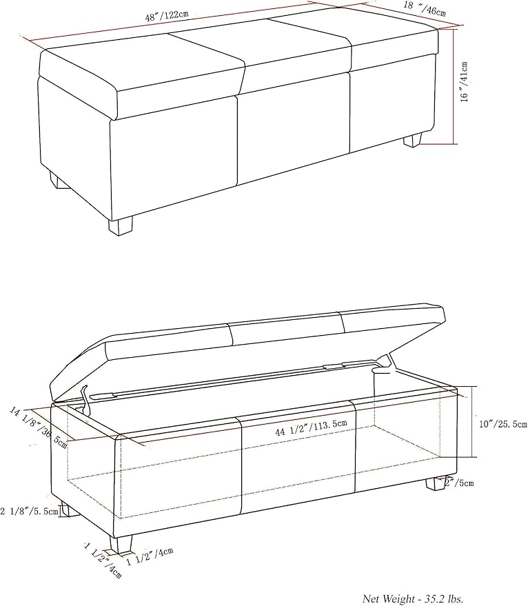 SIMPLIHOME Avalon 48 inch Wide Contemporary Rectangle Storage Ottoman Bench in - Image 2
