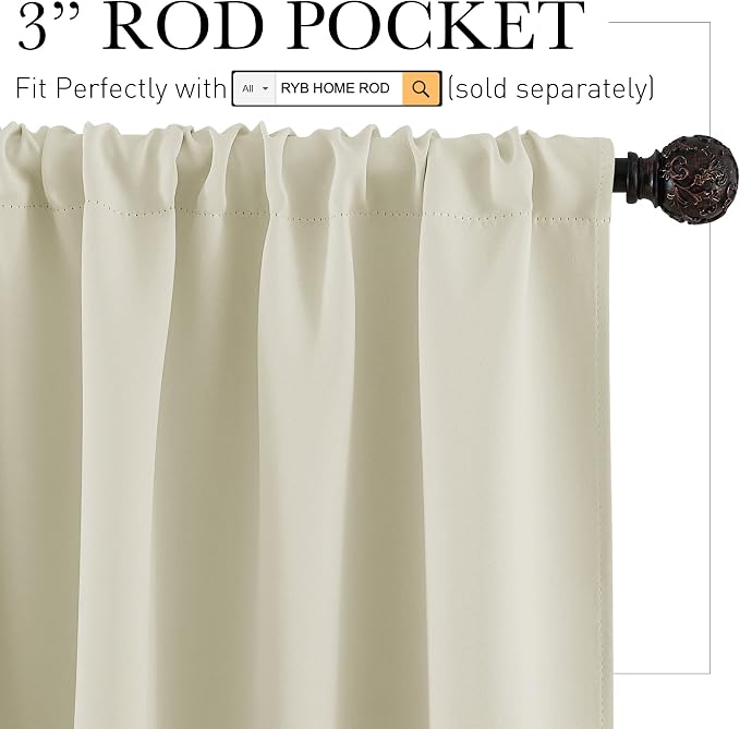 RYB HOME Blackout Curtains for Living Room Thermal Insulated Privacy Solar - Image 2