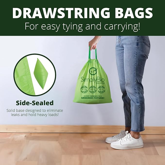 Simply Bio 3 Gallon Compostable Trash Bags Liners Drawstring, Heavy Duty Extra - Image 3